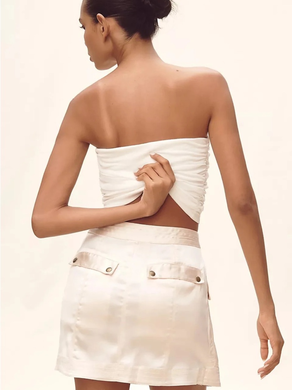 Anthropologie Silky Satin-Cream Utility Wrap Utility Skirt Belt Size 4 Small - Picture 2 of 8